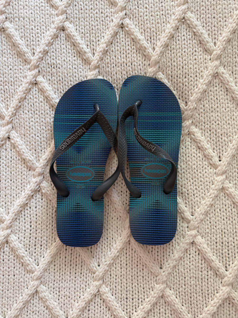 Havaianas Woman’s Blue & Black Striped Flip-Flops